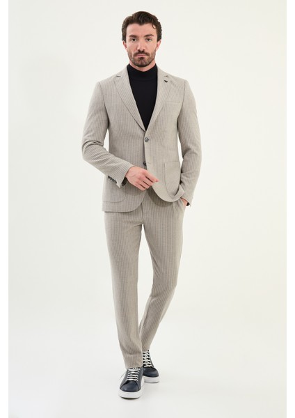 Çizgili Slim Fit Torba Cep Mono Yaka Erkek Ceket modelleri