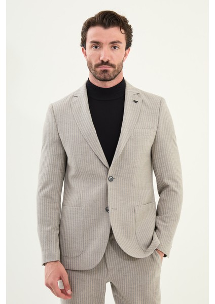 Çizgili Slim Fit Torba Cep Mono Yaka Erkek Ceket fırsatları