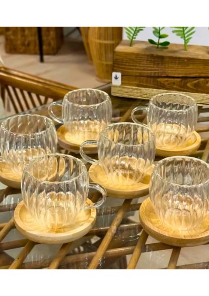 Kahve Fincan Seti Çiftçidarlı Çizgili 6kişilik Kahve Seti 12P