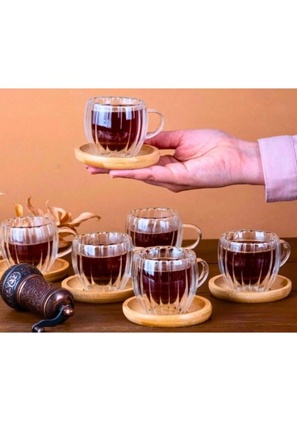 Kahve Fincan Seti Çiftçidarlı Çizgili 6kişilik Kahve Seti 12P fiyatları