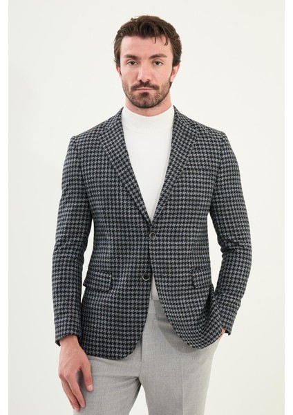 Kazayağı Desen Slim Fit Mono Yaka Yün Erkek Ceket fırsatları