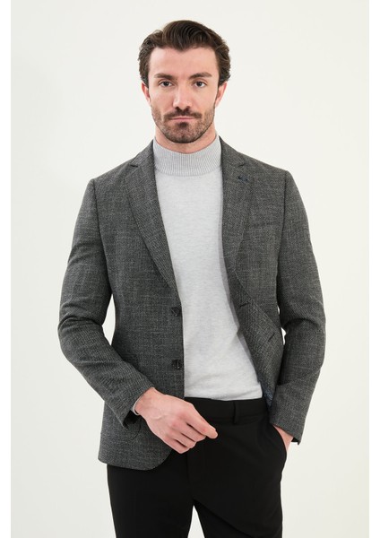 Kırçıllı Slim Fit Torba Cep Mono Yaka Erkek Ceket