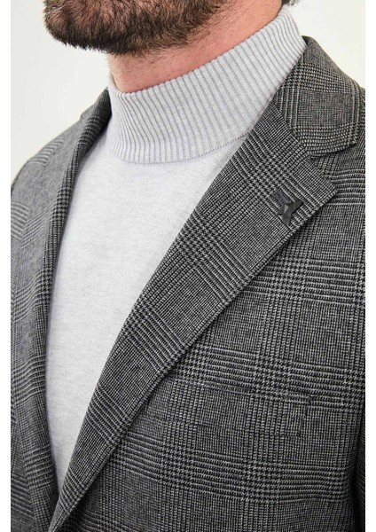 Ekoseli Slim Fit Mono Yaka Yün Erkek Ceket fiyatları