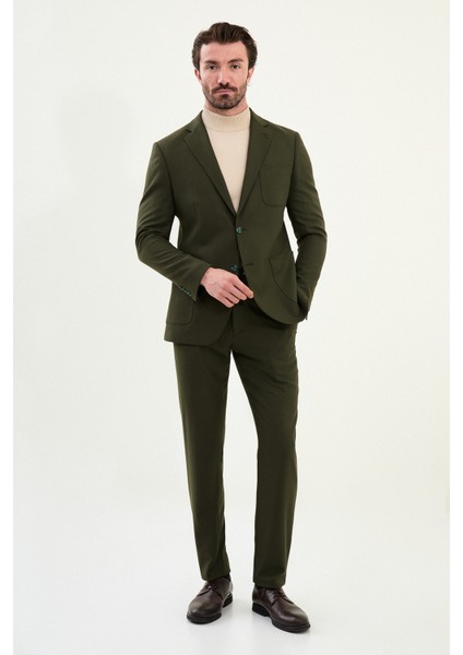 Düz Slim Fit Torba Cep Beli Lastikli Ipli Yün Erkek Takım Elbise modelleri
