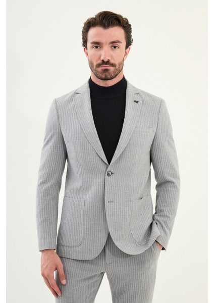 Çizgili Slim Fit Torba Cep Mono Yaka Erkek Ceket fırsatları
