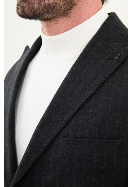 Çizgili Slim Fit Torba Cep Geniş Yaka Yün Erkek Ceket fiyatları