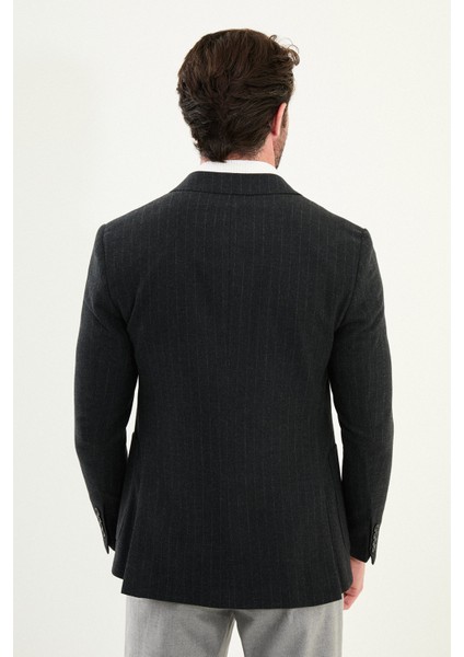 Çizgili Slim Fit Torba Cep Geniş Yaka Yün Erkek Ceket indirimleri