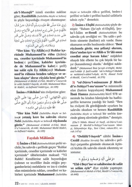 Lalegül Dergisi Eylül 2025 Rebiülevvel Cübbeli Ahmet Hoca Salatü Ruh Salavatı Şerife ve Dualar fiyatları