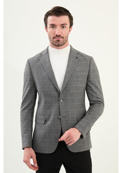 Ekoseli Slim Fit Mono Yaka Erkek Ceket modelleri