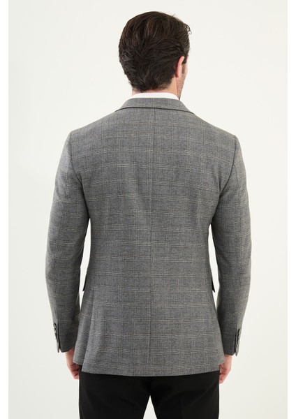 Ekoseli Slim Fit Mono Yaka Erkek Ceket fırsatları