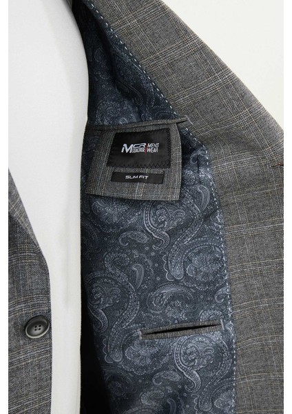 Ekoseli Slim Fit Mono Yaka Erkek Ceket indirimleri