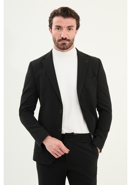 Çizgili Slim Fit Torba Cep Mono Yaka Erkek Ceket