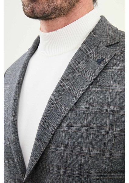 Ekoseli Slim Fit Mono Yaka Erkek Ceket fiyatları