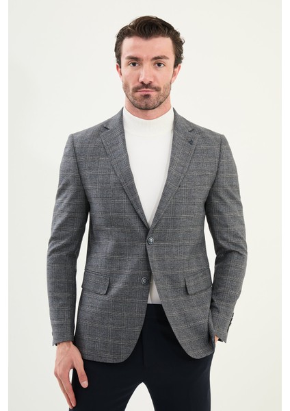 Ekoseli Slim Fit Mono Yaka Erkek Ceket modelleri