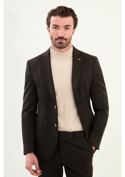 Düz Slim Fit Mono Yaka Klasik Yün Erkek Takım Elbise