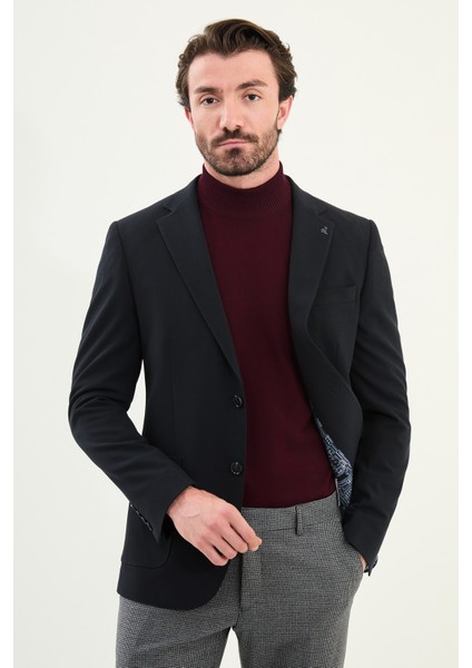 Çizgili Slim Fit Torba Cep Mono Yaka Erkek Ceket