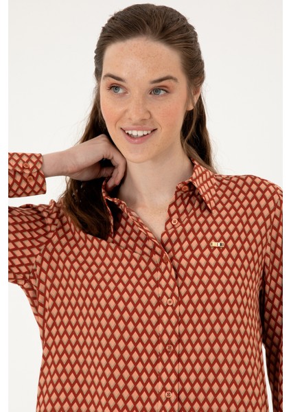 Kadın Somon Gömlek Desenli 50317243-VR047 fiyatları