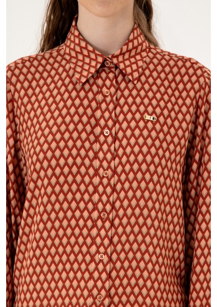 Kadın Somon Gömlek Desenli 50317243-VR047