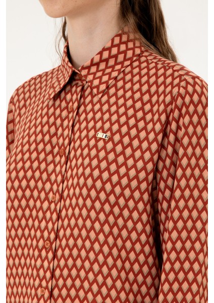 Kadın Somon Gömlek Desenli 50317243-VR047