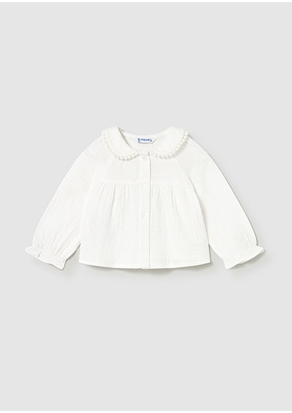 Krem Fırfırlı Yaka Kız Bebek Bluz 2114
