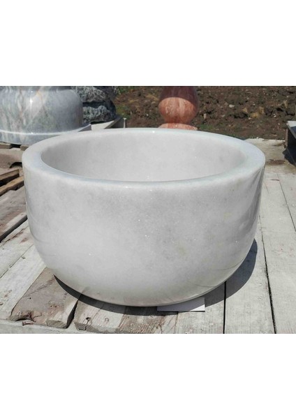 Beyaz Mermer Kurna Yuvarlak Hamam Kurnasi