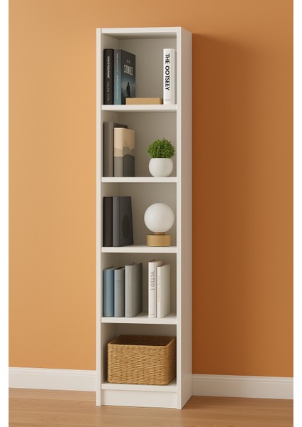 5 Raflı Kitaplık – %100 Mdf – Modern Dekoratif Raf Ünitesi – Çok Amaçlı Kitap, Dosya ve Dekor Düzenleyici – Ev ve Ofis Kullanımına Uygun