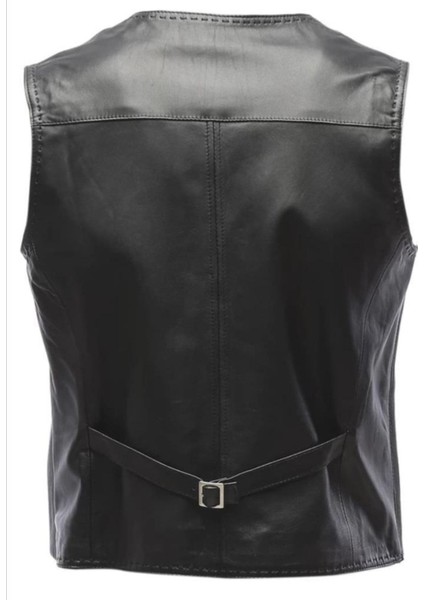 Hakiki Deri Siyah Üç Düğmeli Erkek Deri Yelek fiyatları