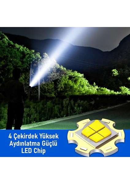 Şarjlı LED El Feneri 5 Işık Modu Type-C Şarjlı Çakar Modlu Zoom Özellikli fiyatları