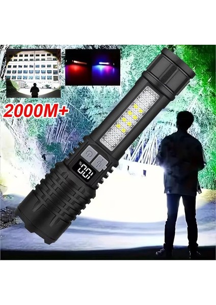 Şarjlı LED El Feneri 5 Işık Modu Type-C Şarjlı Çakar Modlu Zoom Özellikli fırsatları