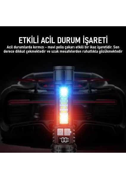 Şarjlı LED El Feneri 5 Işık Modu Type-C Şarjlı Çakar Modlu Zoom Özellikli indirimleri