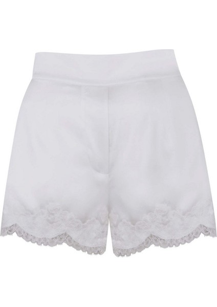 Amelea Ivory Şort , Lüks Streç Ipek Saten, Geleneksel Leavers Dantel ve Konforlu Elastik Bel