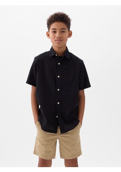 Erkek Çocuk True Black Keten Karışımlı Gömlek