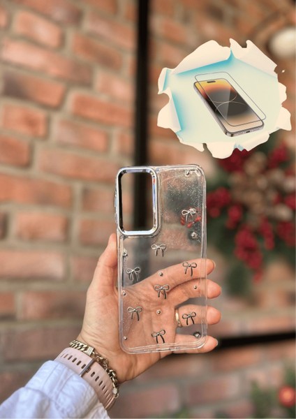 Samsung Galaxy A16 5g Uyumlu Fiyonk ve Incili Kaliteli Şeffaf Kılıf - Kırılmaz Cam Hediyeli