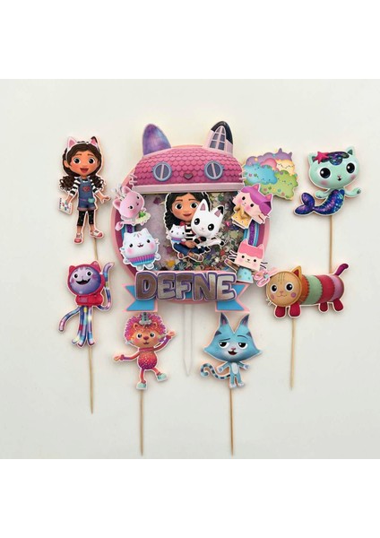 Gabby Karakterleri Temalı Kız Çocuk Doğum Günü Isme Özel 3D Pasta Cupcake Süsü Seti Cake Topper