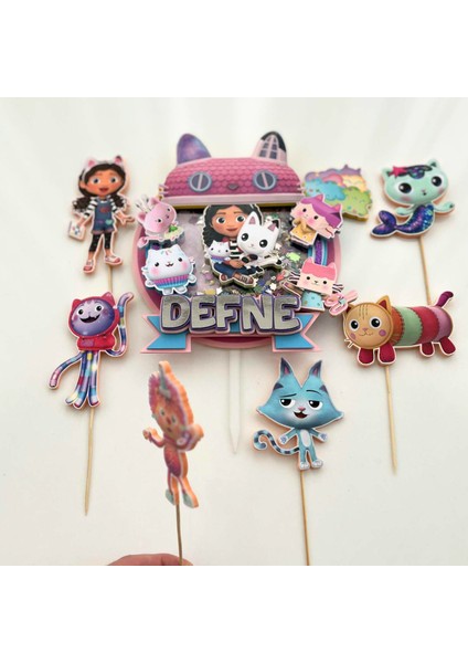 Gabby Karakterleri Temalı Kız Çocuk Doğum Günü Isme Özel 3D Pasta Cupcake Süsü Seti Cake Topper fiyatları