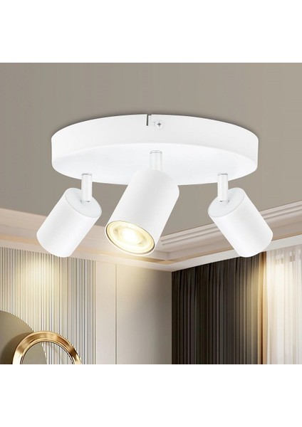 Modern4 Beyaz Mutfak,salon,giyinme Odası,cafeler Için Gün Işiğı Metal 3lü Spot(Ampul Dahil)