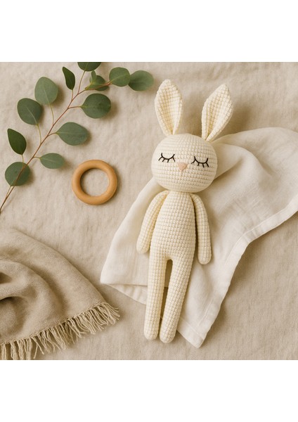 El Örgüsü Tavşan Amigurumi Uyku Oyuncağı, %100 Pamuk Iplik, Tatlı ve Yumuşak Tasarım