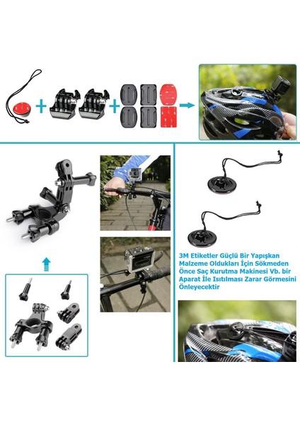 Aksiyon Kameraları Için Aksesuar Seti-25 Farklı Ürün Toplam 60 Parça Eksiksiz Set modelleri
