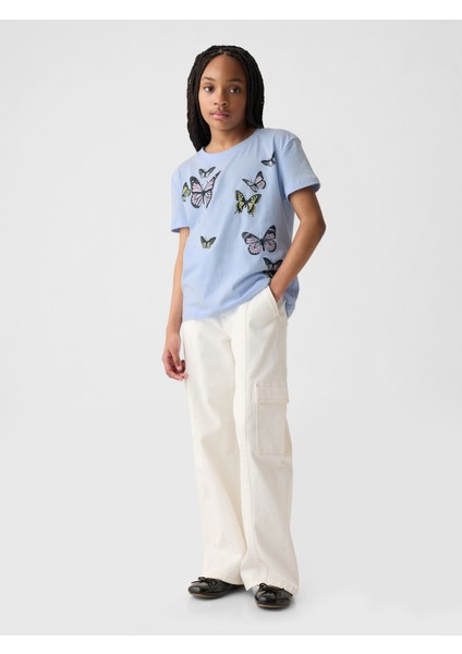 Kız Çocuk Mavi Grafikli T-Shirt modelleri