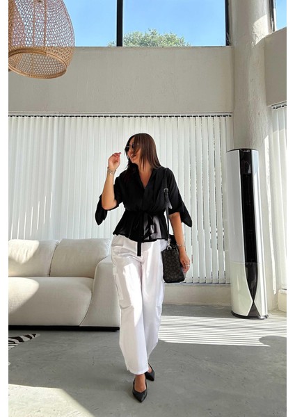 Beyaz Zımba Kemerli Kargo Pantolon fırsatları