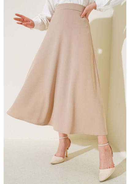 Kadın Siyah Scuba Krep Kumaş Kloş Tesettür ve Günlük Etek BOY:94-95CM