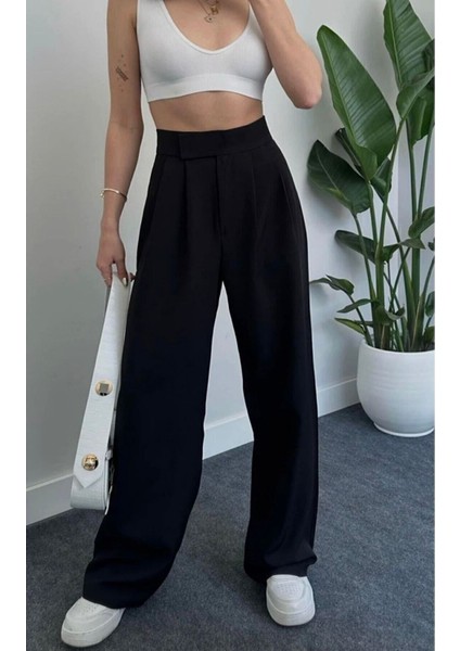Kadın Yüksekbel Palazzo Geniş Paça Cırt Cırtlı Pantolon fiyatları