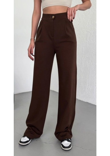 Kadın Kahve Palazzo Pantolon Oversize Kesim.