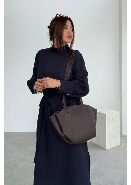 Lacivert Dik Yaka Kumaş Elbise indirimleri