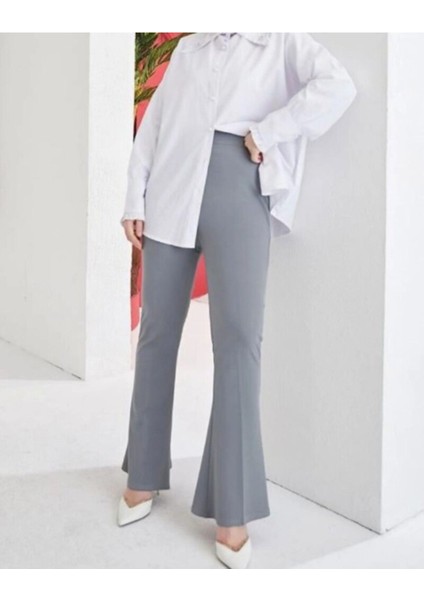 Kadın Siyah Likralı Ispanyol Paça Pantolon