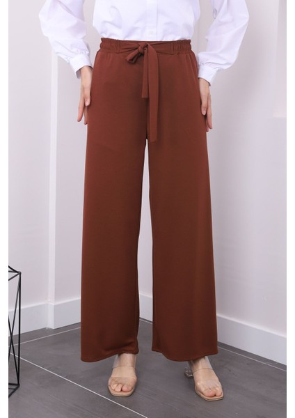 Kahverengi Yüksek Bel Bol Paça Pantolon