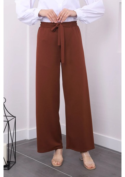 Kahverengi Yüksek Bel Bol Paça Pantolon modelleri