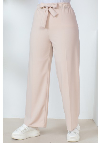 Bej Yüksek Bel Bol Paça Pantolon
