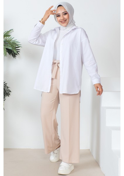 Bej Yüksek Bel Bol Paça Pantolon fiyatları