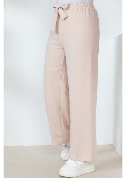 Bej Yüksek Bel Bol Paça Pantolon modelleri